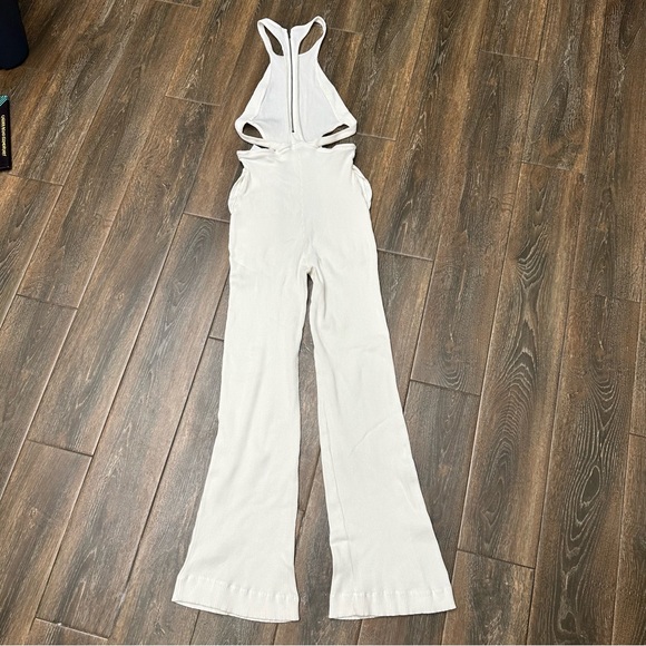 Free People Beach Jumpsuit Ribbed Racerback Cutout Sides Size S Wide Leg Beachy - Picture 4 of 10